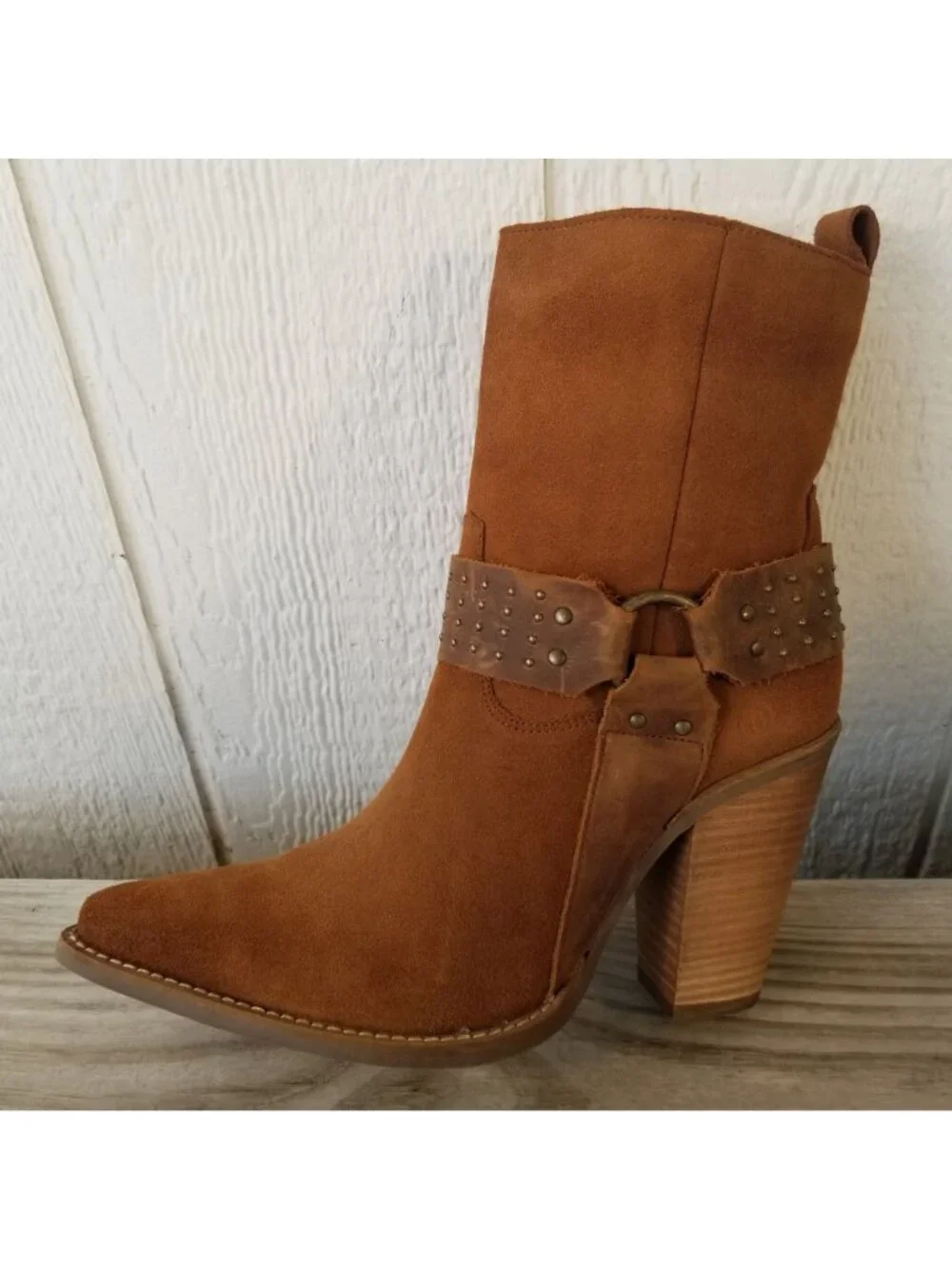 Dingo Songbird Womens Suede Stacked Harness Shortie Side Zip Boots 11 M DI2189
